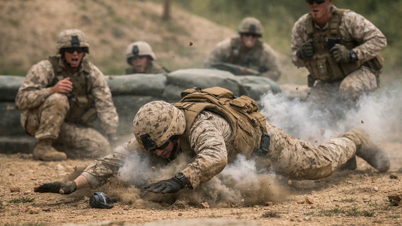 Marine dives on grenade to save Dow from falling below 50,000