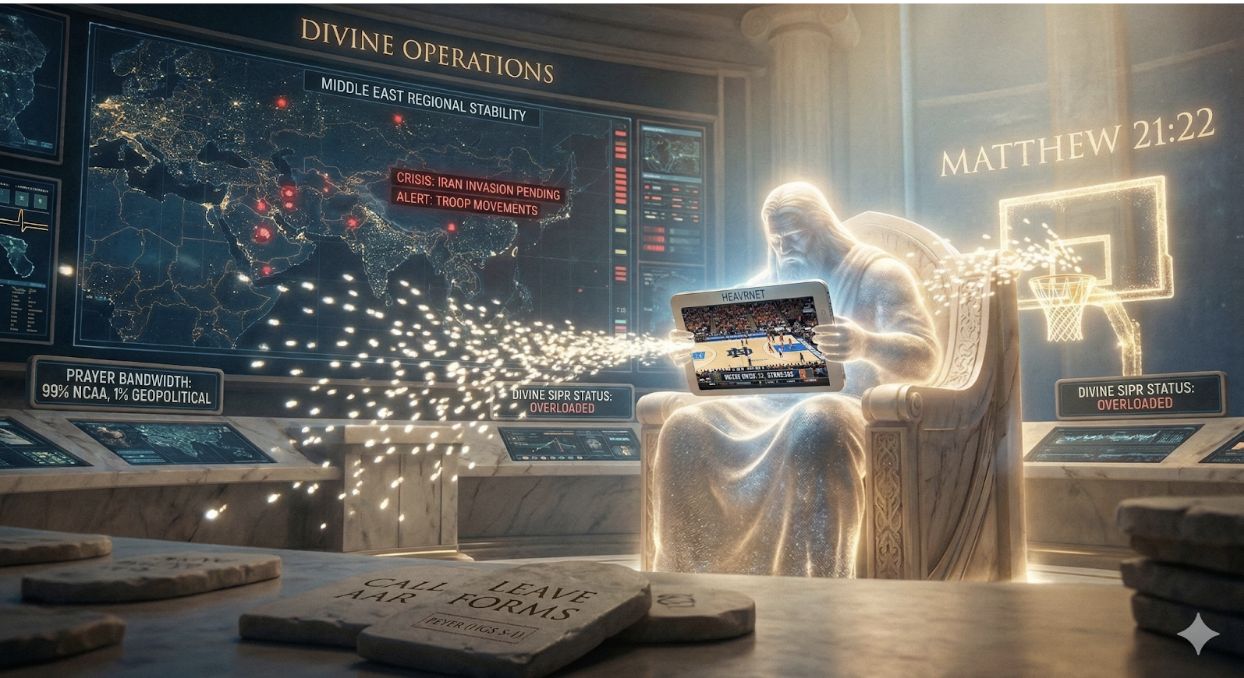 God too swamped with March Madness prayers to stop Iran ground war