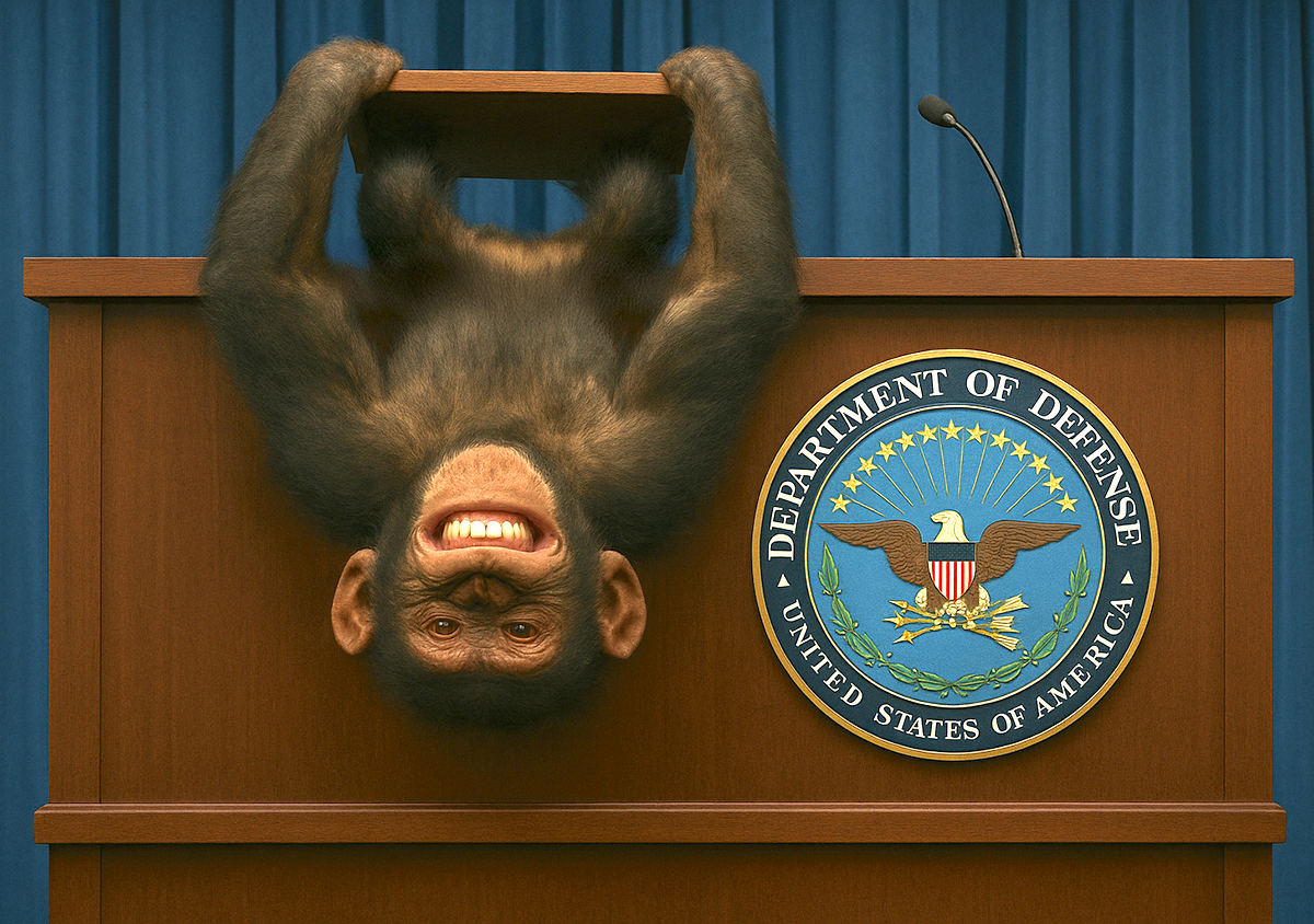Chimp hanging upside down from lectern named new Pentagon spokesman